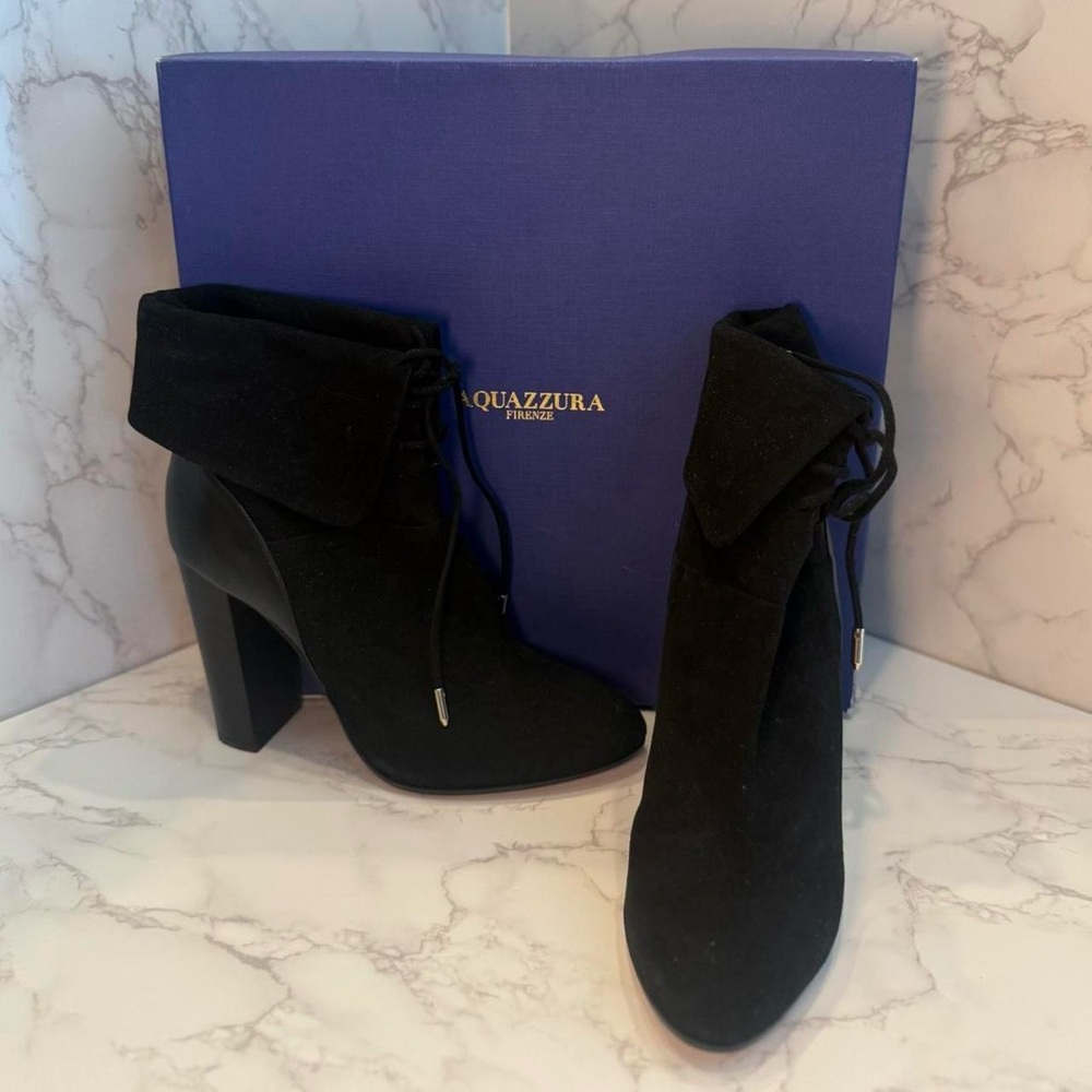 Authentic Aquazzura Black Suede CAMBRIDGE Booties Size 38 EU (7.5/8 US)